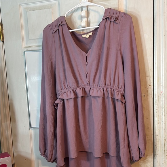 ODDY Tops - ODDY Mauve Long Sleeve Ruffle Peplum Blouse